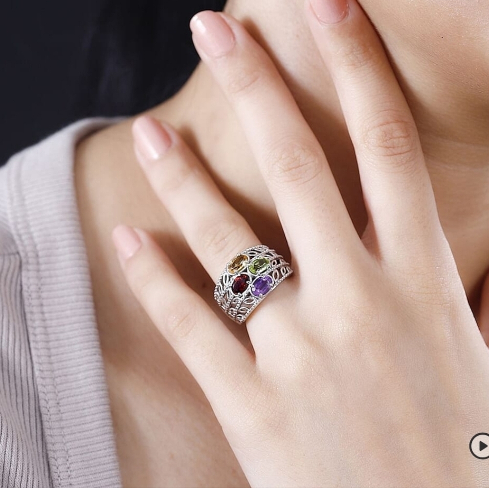 🆕️ SIZE 6 KARIS MULTI GEMSTONE RING IN PLATINUM BOND - Picture 14 of 16